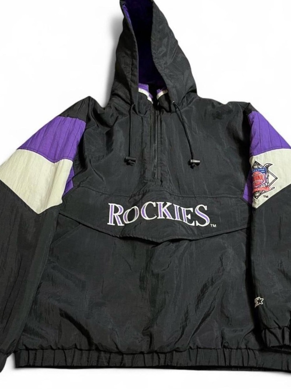 Vintage Colorado Rockies Starter Jacket Mens M Black MLB Baseball 90s 1/2 Zip